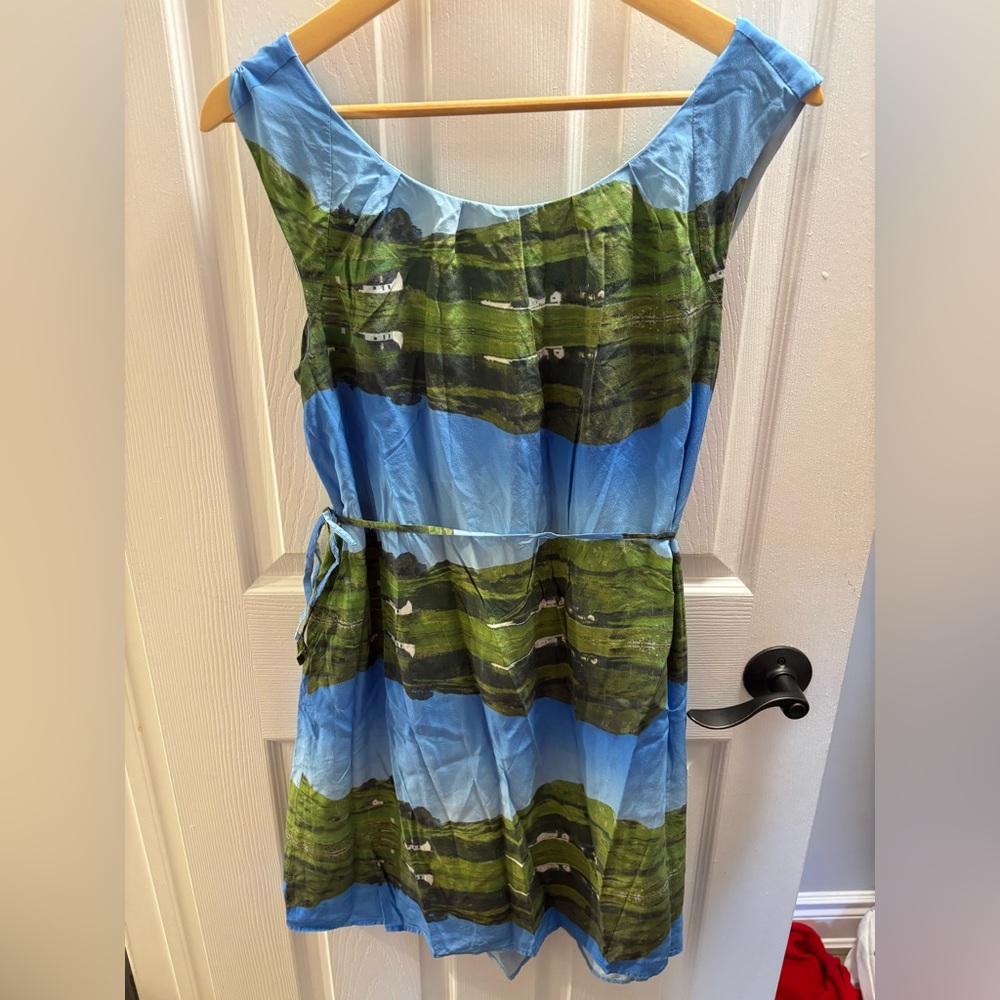 Anthropologie Blue and Green Farm Print Dress